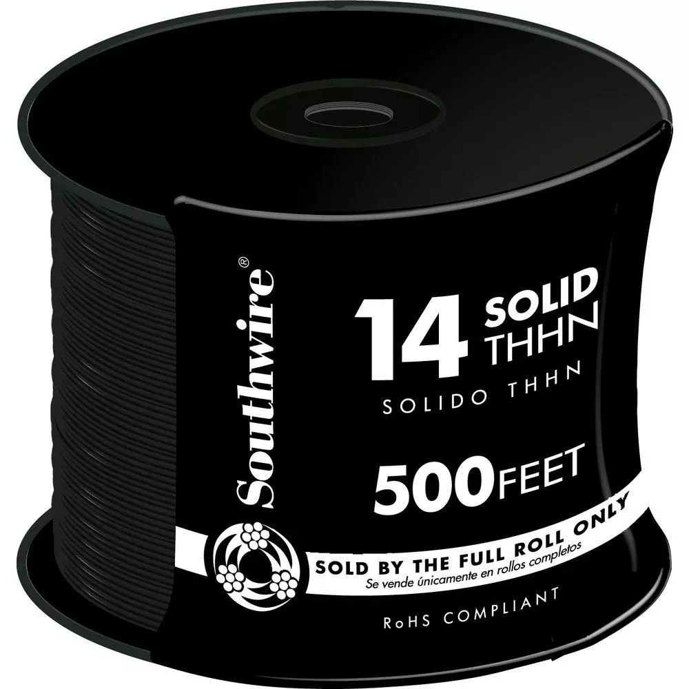14 Solid Building Wire, Black, 500 Ft.