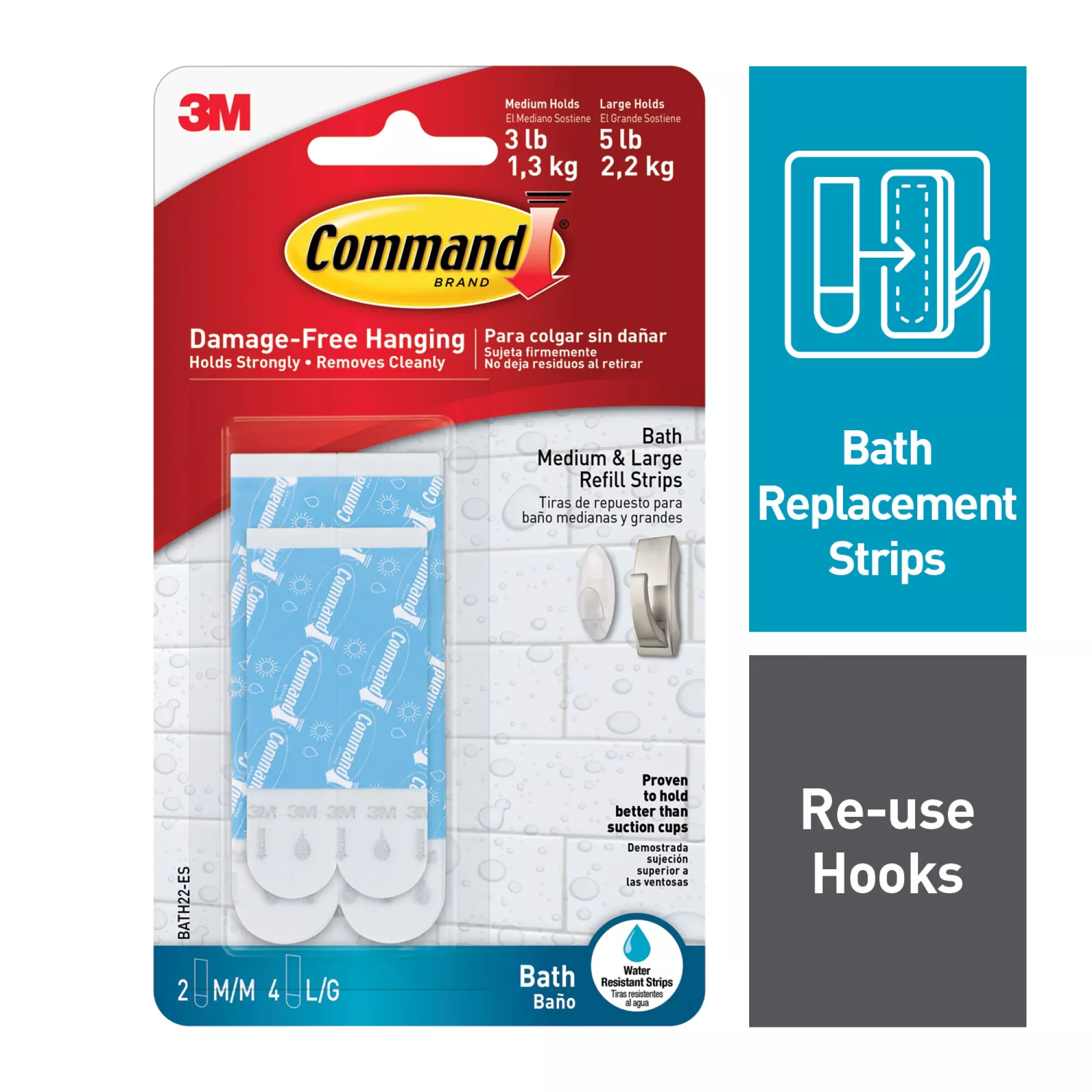 Command Water-Resistant Refill Strips-Assorted BATH22-ES