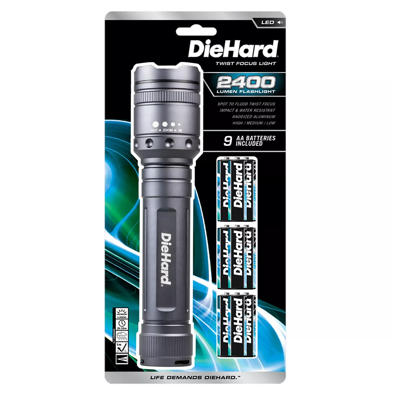 Diehard 2400 Lumen Gray Led Flashlight With Aa Batteries Included