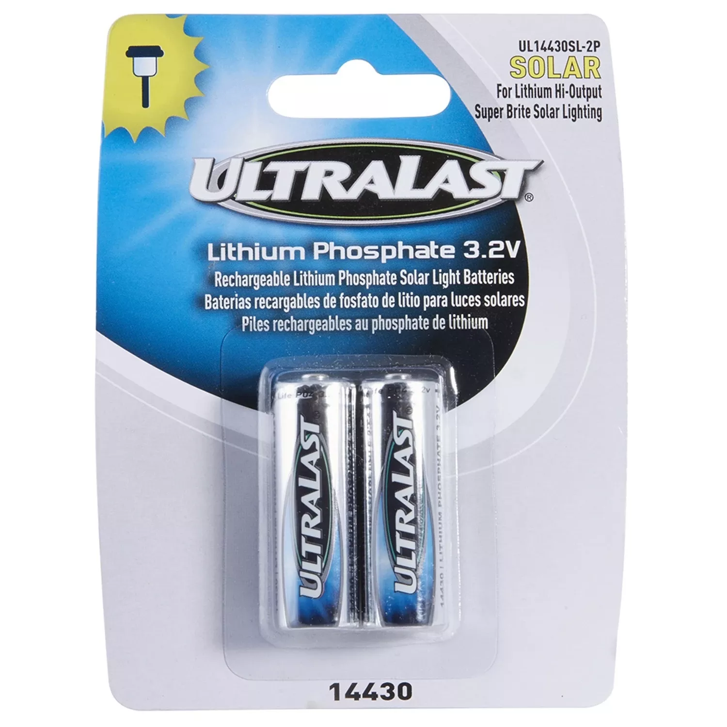 Lithium Phosphate 14430 3.2 V 0.4 Mah Solar Rechargeable Battery 2 Pk