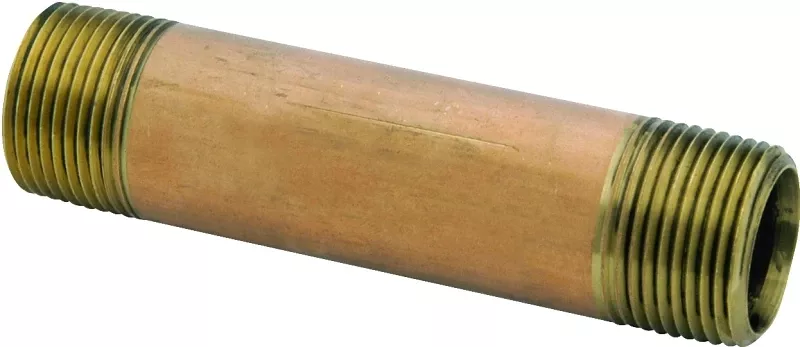 Red Brass Nipple, Lead Free, 1 x 2 In.