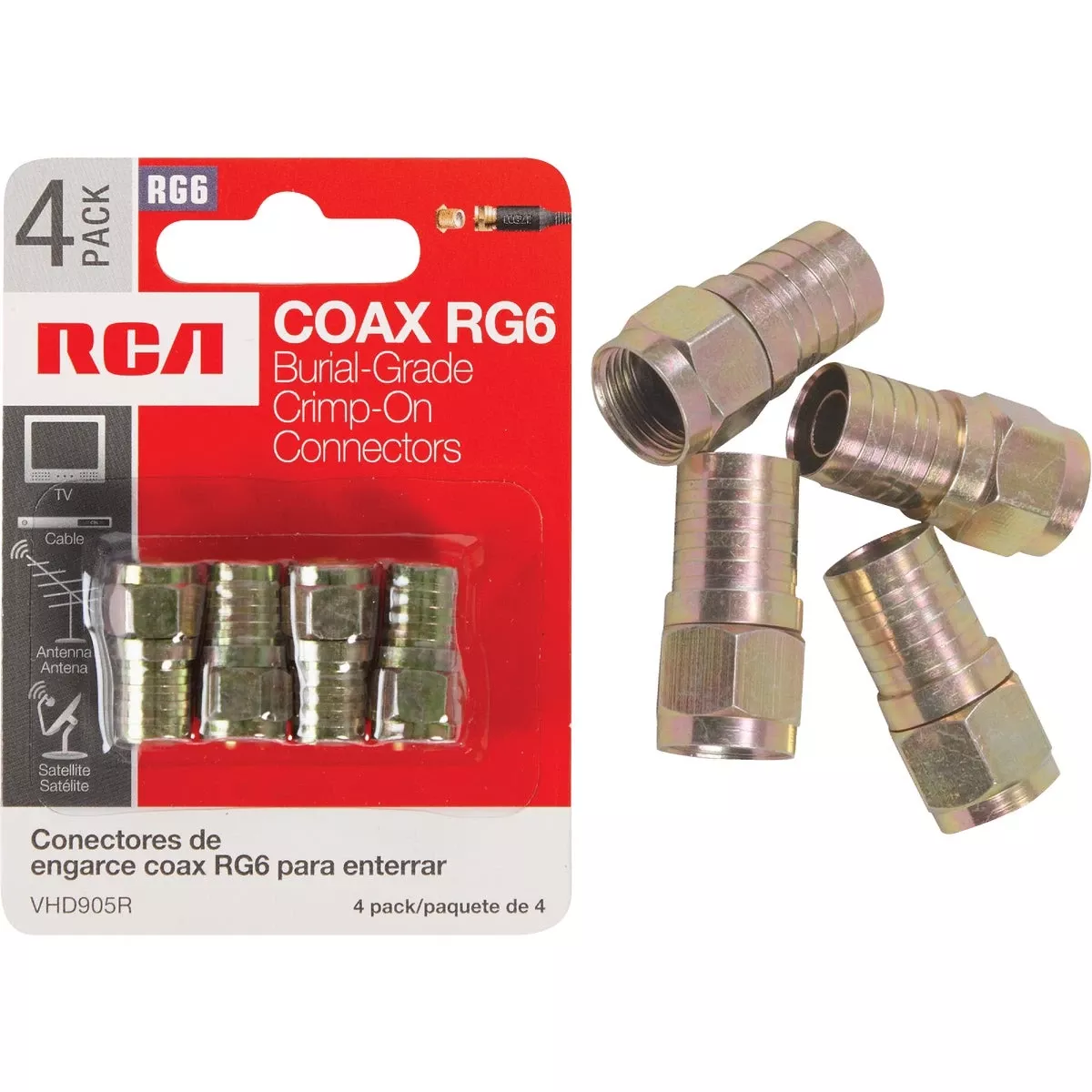 RG6 WeatherproofFBurial Connector, 4-Pk.