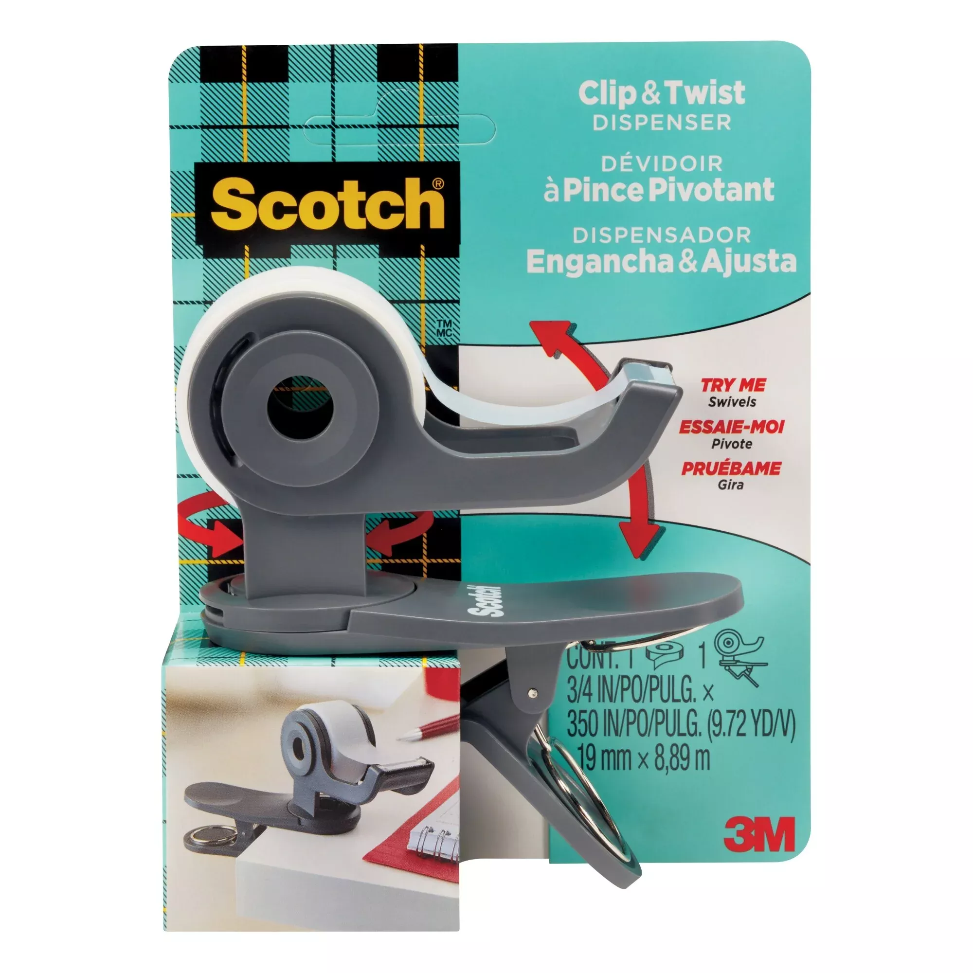 Scotch Desktop Tape Dispenser C19-CLIP-SR, 1 Dispenser