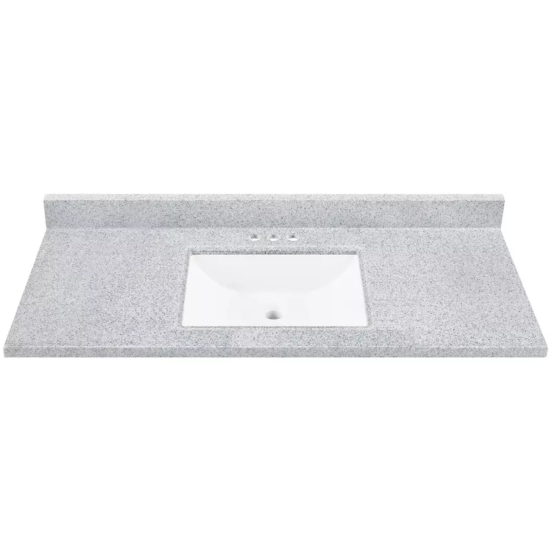 Vanity Top and Backsplash, Solid Surface Technology, Sterling with White Rectangle Wave Bowl, 49 x 22-In.